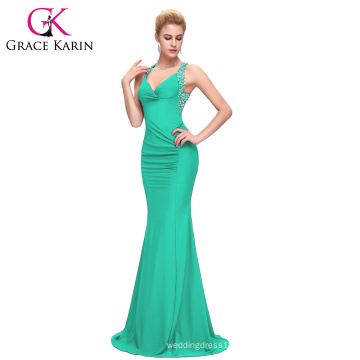 Grace Karin Women&#39;s Sexy Backless Robe formelle Long Green Spandex Robe de soirée CL6080-5